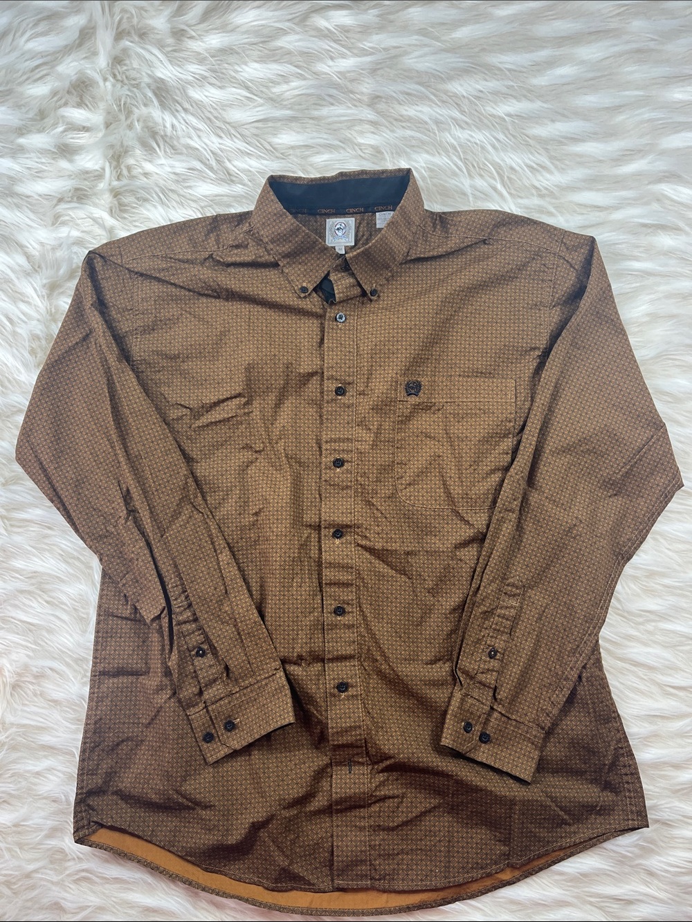 Cinch Western Shirt M Brown Geometric Pattern